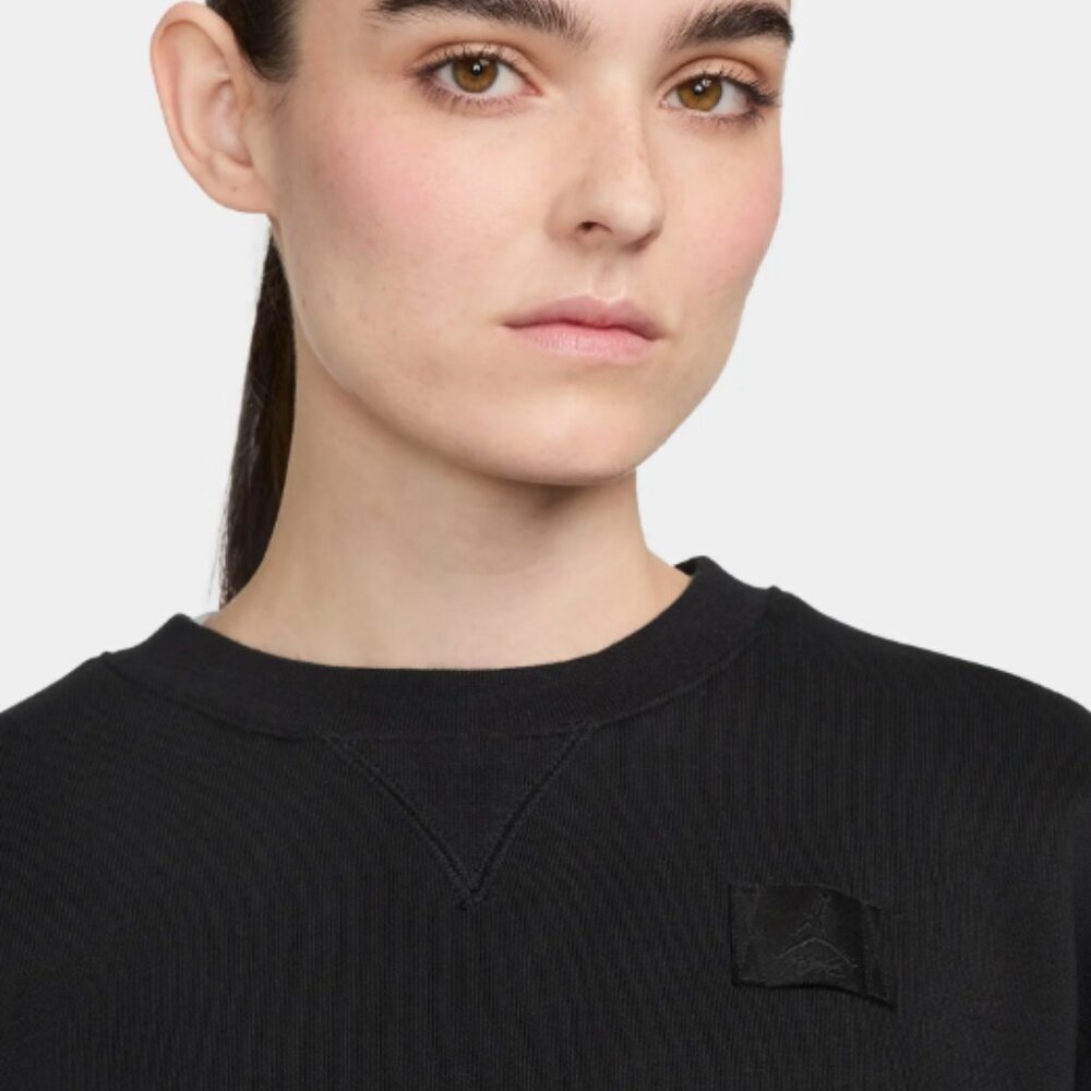 NWT Air Jordan Womens Flight Fleece Crop Sweatshirt Black Logo Pullover Hoodie M - Picture 4 of 13